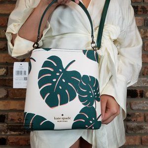AUTHENTIC NWT Kate Spade Darcy Monstera Leaves Print Small Bucket CROSSBODY